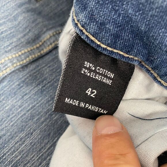 Spark Jean Shorts Mens SZ 42 Blue Medium‎ Wash Premium Denim Orange Stripe Jorts - Picture 11 of 14